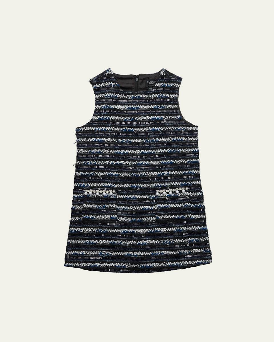 Girl's Lana Sleeveless Boucle Dress, Size 4-1